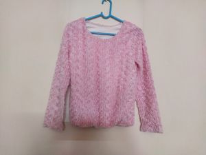 Cute Light Pink Furr Top With Shine Glitter