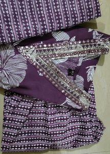Purple Printed Kurti Set