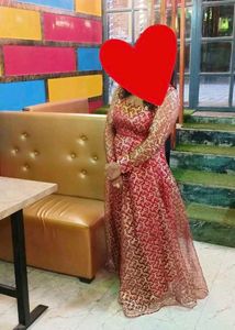 Red & Gold Embroidered Anarkali