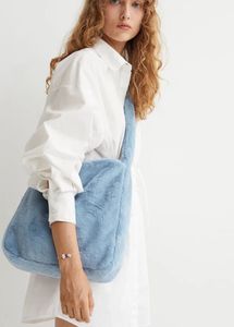 Blue Faux Fur Shoulder Bag