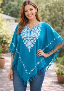 Boho Embroidered Poncho Top