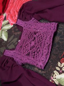 Crochet Wool Top With Balloon Sleeves