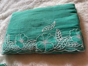 Elegant Green Embroidered Saree with work blouse