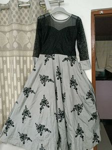 Elegant Gray Floral Dress