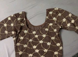 Brown Blouse With Golden Flower