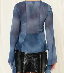 women's tie-up neck flared sleeves ruffle empire t