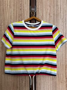 ONLY Multicolor Striped Drawstring Hem Top (S)