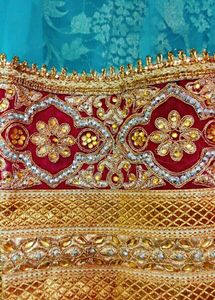 Teal &amp; Gold Embroidered Lehenga Skirt