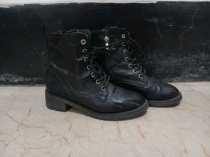 Genuine Black Ankle Leather Boots