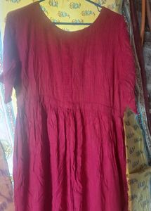 Maroon Cotton Dress with Embroidered Sleeves