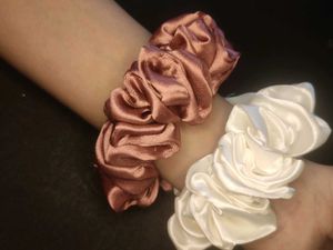Satin Scrunchie Set ( White And Pink )