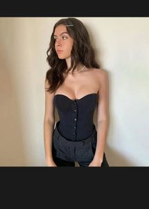 Newme Black Buttoned Corset Top