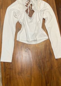 H&amp;M white Long Sleeve Tie Back Top
