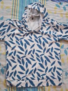 Blue Leaf And White Combined Hoodie.