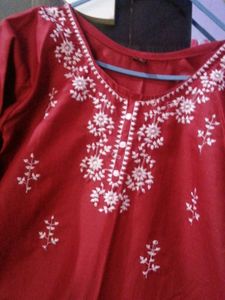 &#34;Elegant Maroon Cotton Kurti