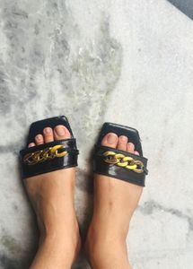 Chain Detail Square Toe Slides