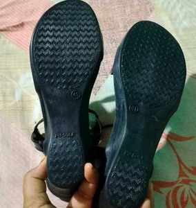 Black Ankle Strap Wedge Sandals