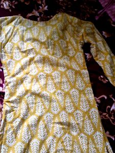 Mustard Print Cotton Kurti - Size M