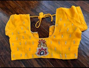 Mustard Yellow Saree With Embroidered Blouse