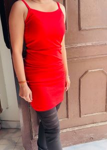 Red Mini Dress With Black Jegging