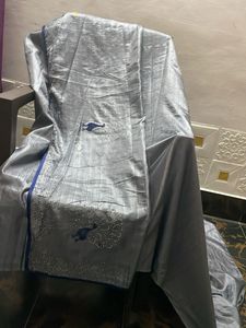 Elegant Silver Embroidered Saree
