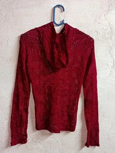 Girl&#39;s Partywear See-through Knit Top Hoodie