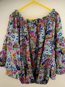 Bell Sleeves Printed Women's Blue Top