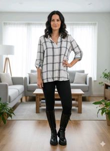 🖤 Classic Black &amp; White Plaid Rayon Shirt