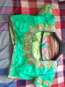 Embroidered Green Saree Blouse