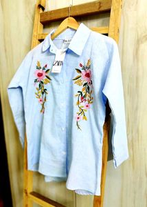 Sky Blue Cotton Shirt Size-36-38
