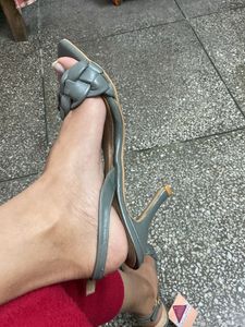 Grey Woven Heel Sandal With Tag