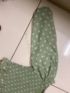 Ruched Stretchable Crop Top With Bell Sleeves In Sage Green Colour