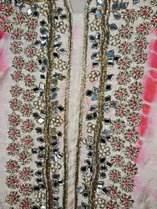 Mirror Work Pink Dye Beautiful Kurta