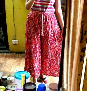 Red Patterned Palazzo Pants