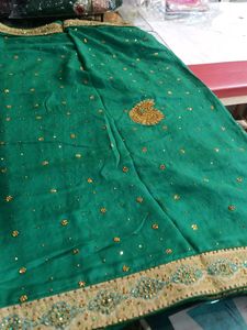Emerald Green &amp; Gold Saree