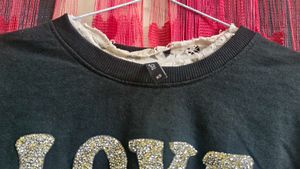 Stylish Black &#34;Love You&#34; Glitter Sweatshirt