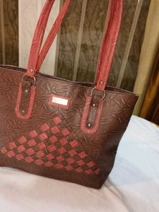 Brown &amp; Red Patterned Tote Bag