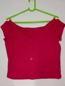 Pink Button-Down off shoulder Top