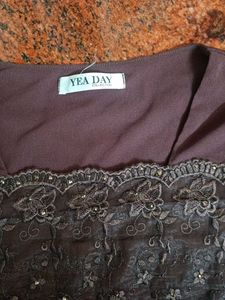 Brown Floral Lace Top