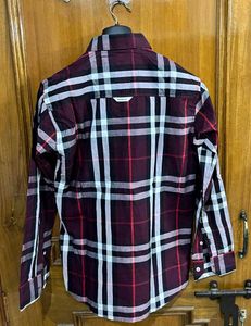 BURBERRY MAROON CHECK SHIRT M(40)