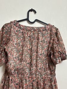 Floral fit and flare knee length dress