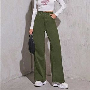 Olive Green Wide Leg Jeans