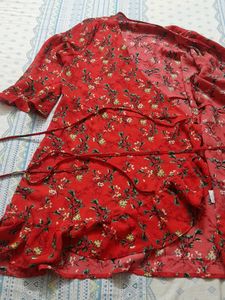 Bright Red Florals Wrap Dress