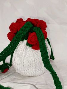 Crochet Rose Bouquet Potly Bag For Women And Girls
