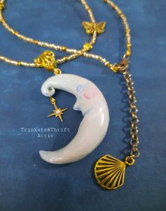 Venetian Carnival Theme Moon Charm Necklace