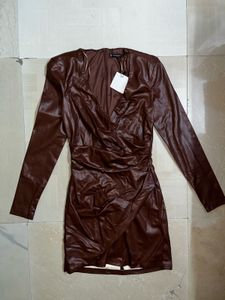 Brown Faux Leather Dress