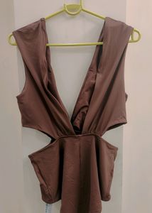 Brown Backless Body Suit With Fabulous Fabric