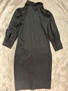 Elegant Black Ruched Shirt Dress