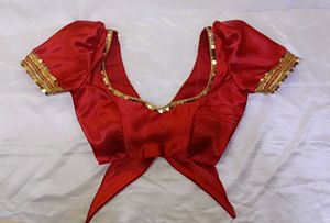 Satin Padded Lace Work Puff Sleeve Blouse