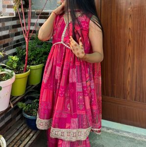 Pink Printed Kurta Plazo Set